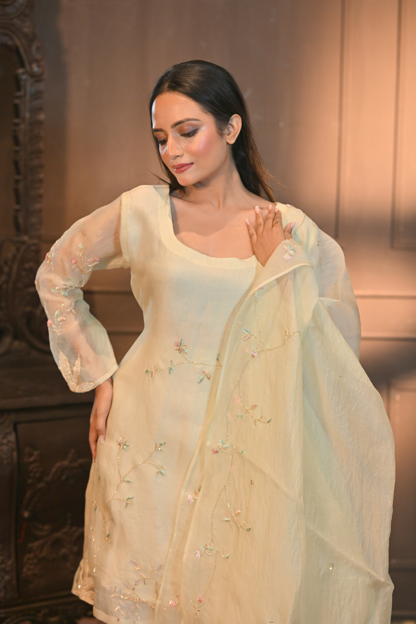 PASTEL GREEN KURTI WITH PALAZZO AND DUPATTA (Customize Request)