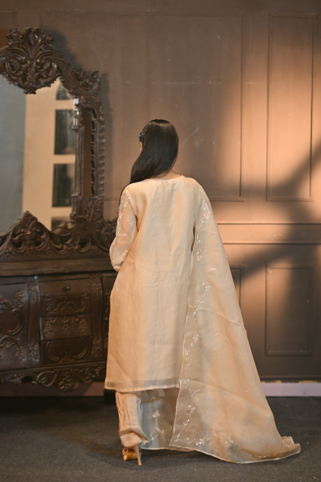 LIGHT PEACHKURTI WITH PANT AND DUPATTA  (Customize Request)