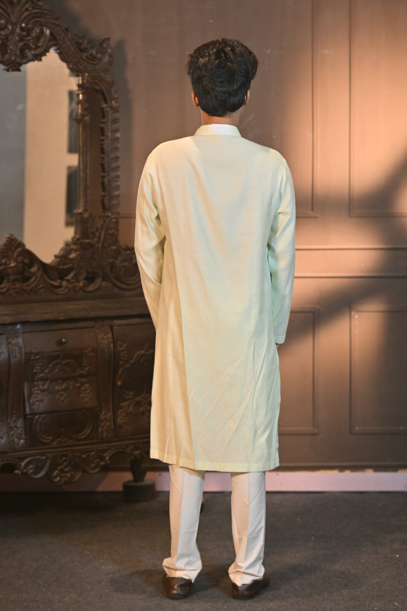 Green Cotton Jacquard Kurta Set with Katan Silk Pant (Customize Request)
