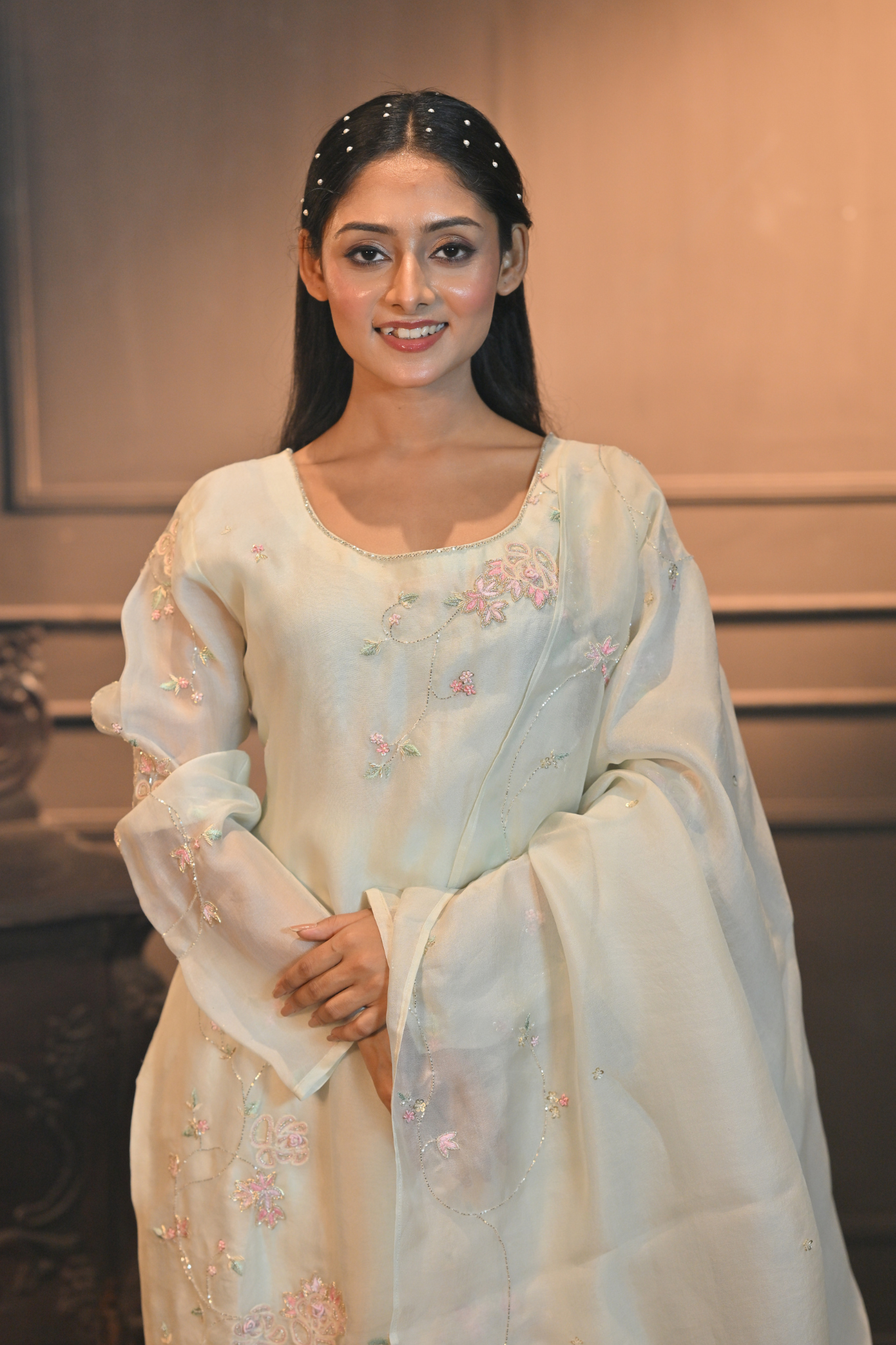 Shadow Lime Pure Organza Kurti Set with Handwork & Dupatta (Customize Request)