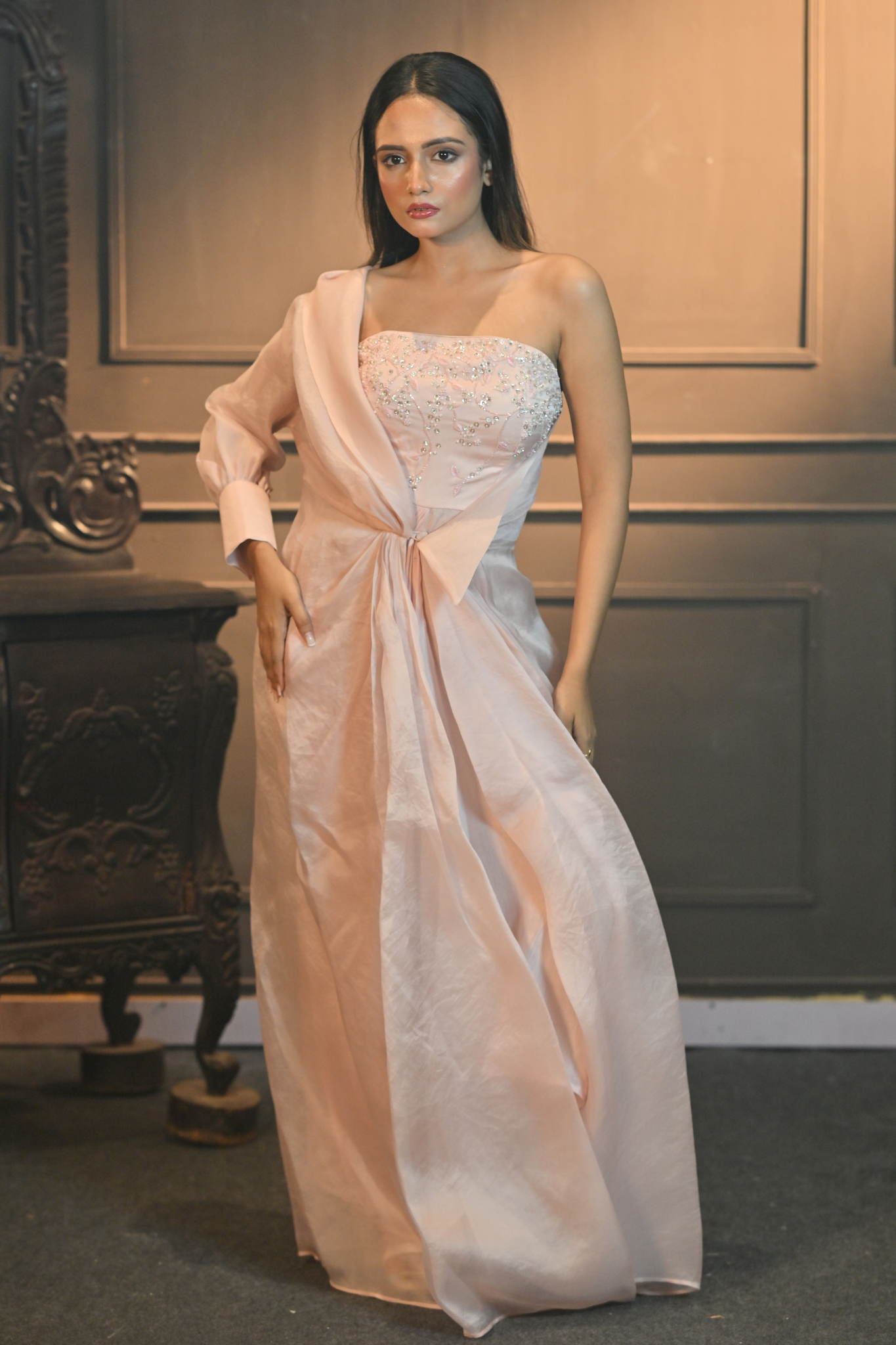 Women's Baby Pink Co-ord Set with One Shoulder Style (Customize Request)