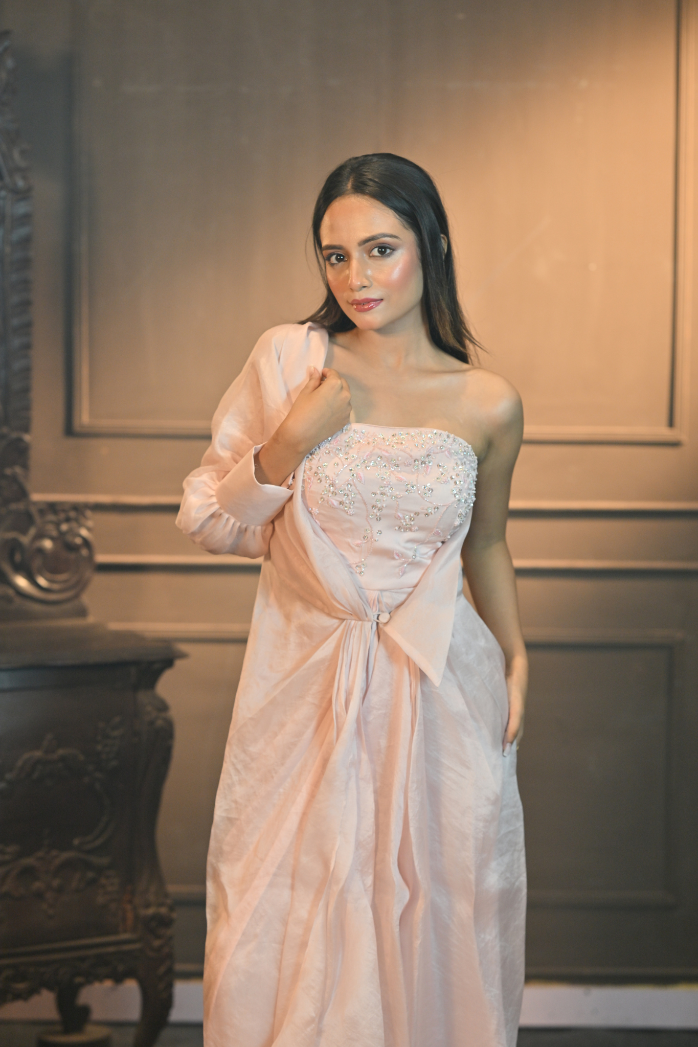 Women's Baby Pink Co-ord Set with One Shoulder Style (Customize Request)