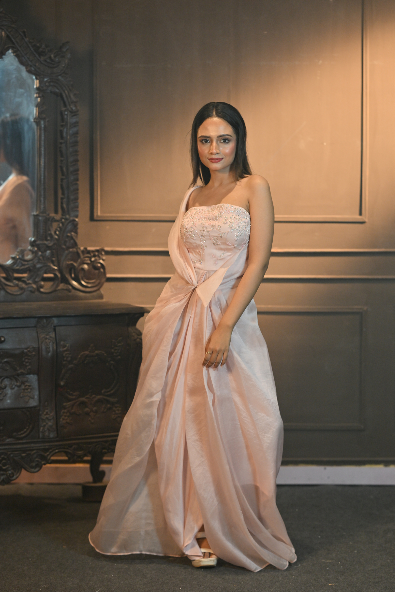 Women's Baby Pink Co-ord Set with One Shoulder Style (Customize Request)