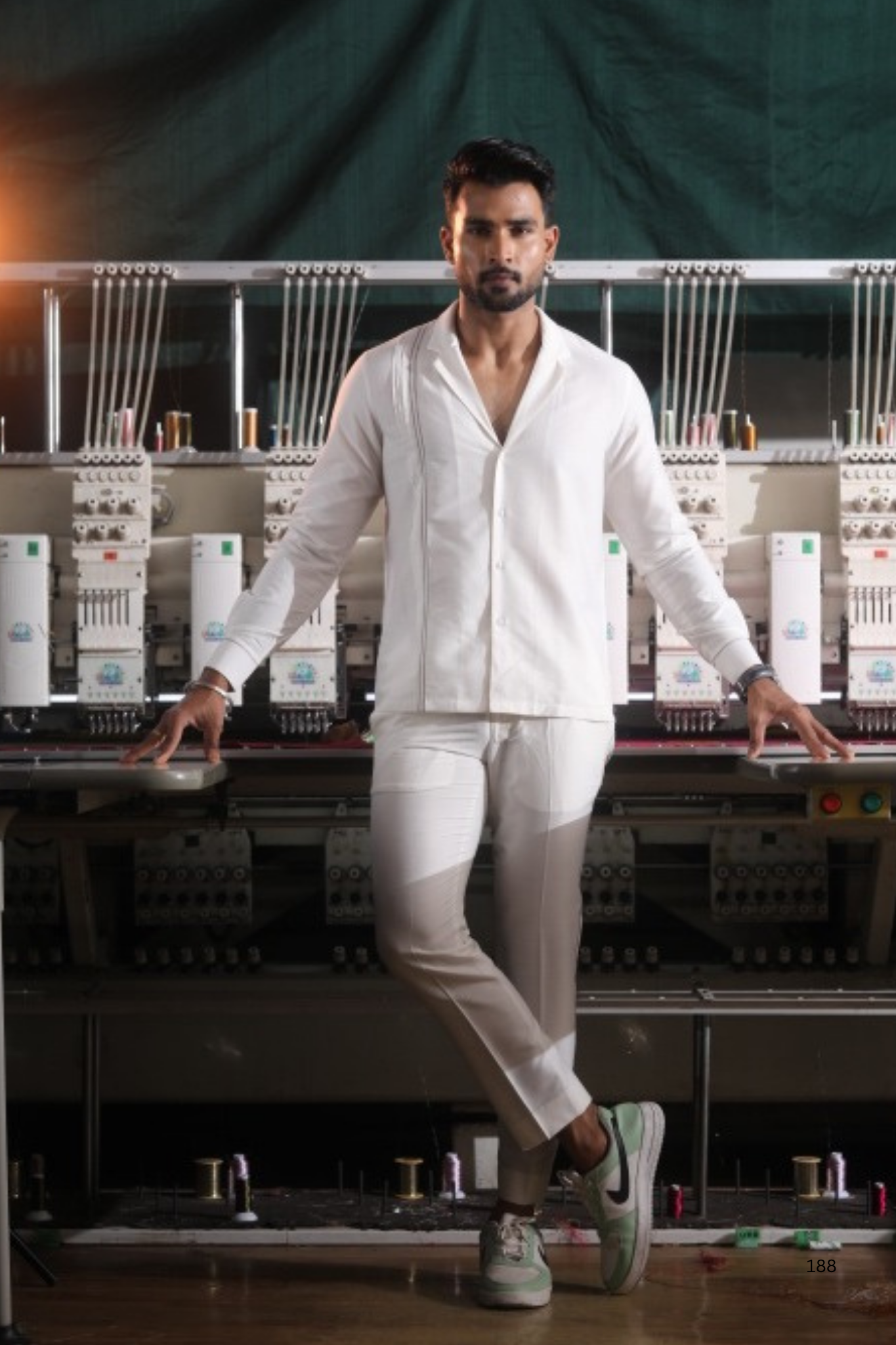 White Silk Katan Men’s Co-ord Set with Thread Embroidery