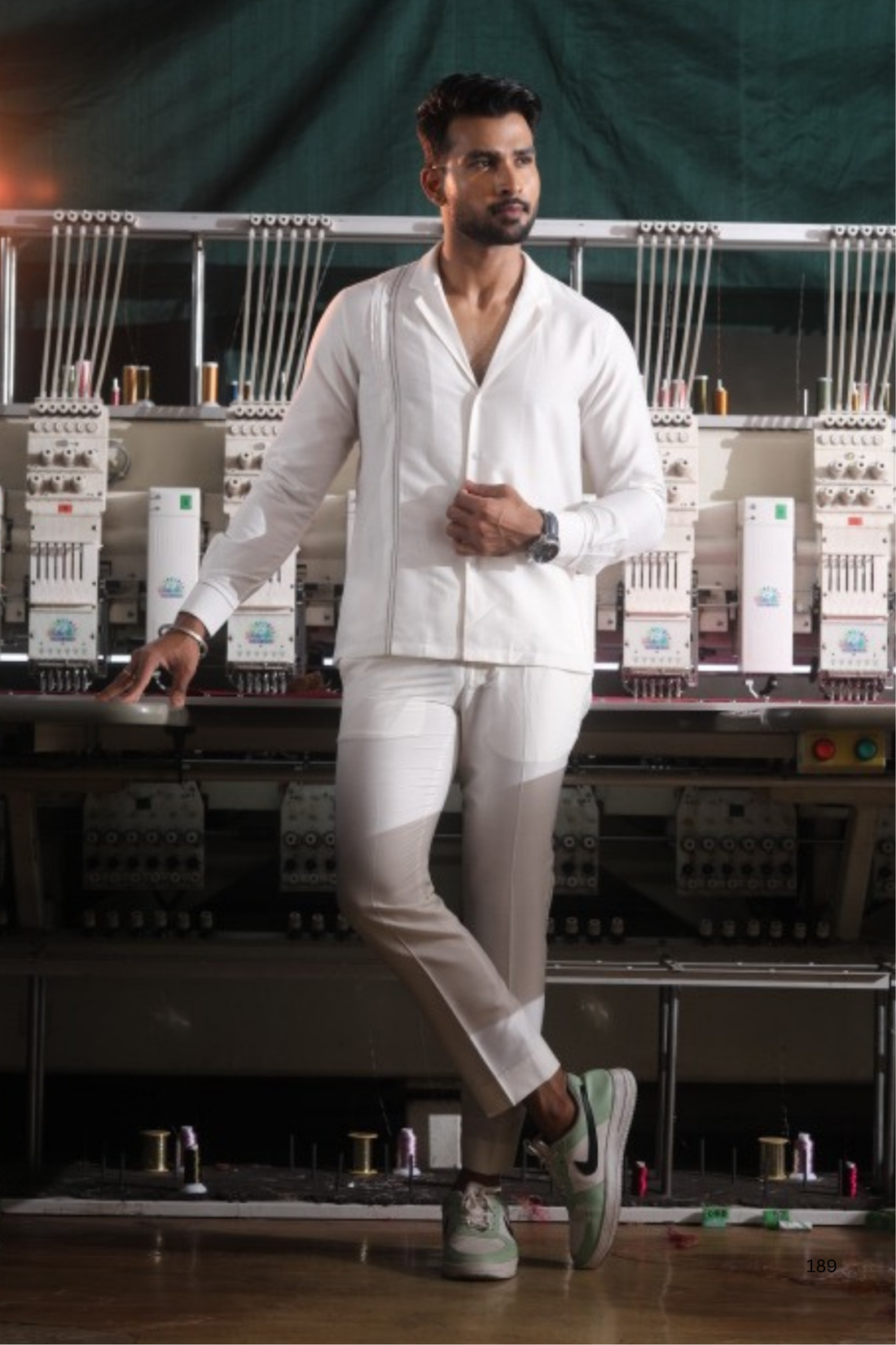 White Silk Katan Men’s Co-ord Set with Thread Embroidery