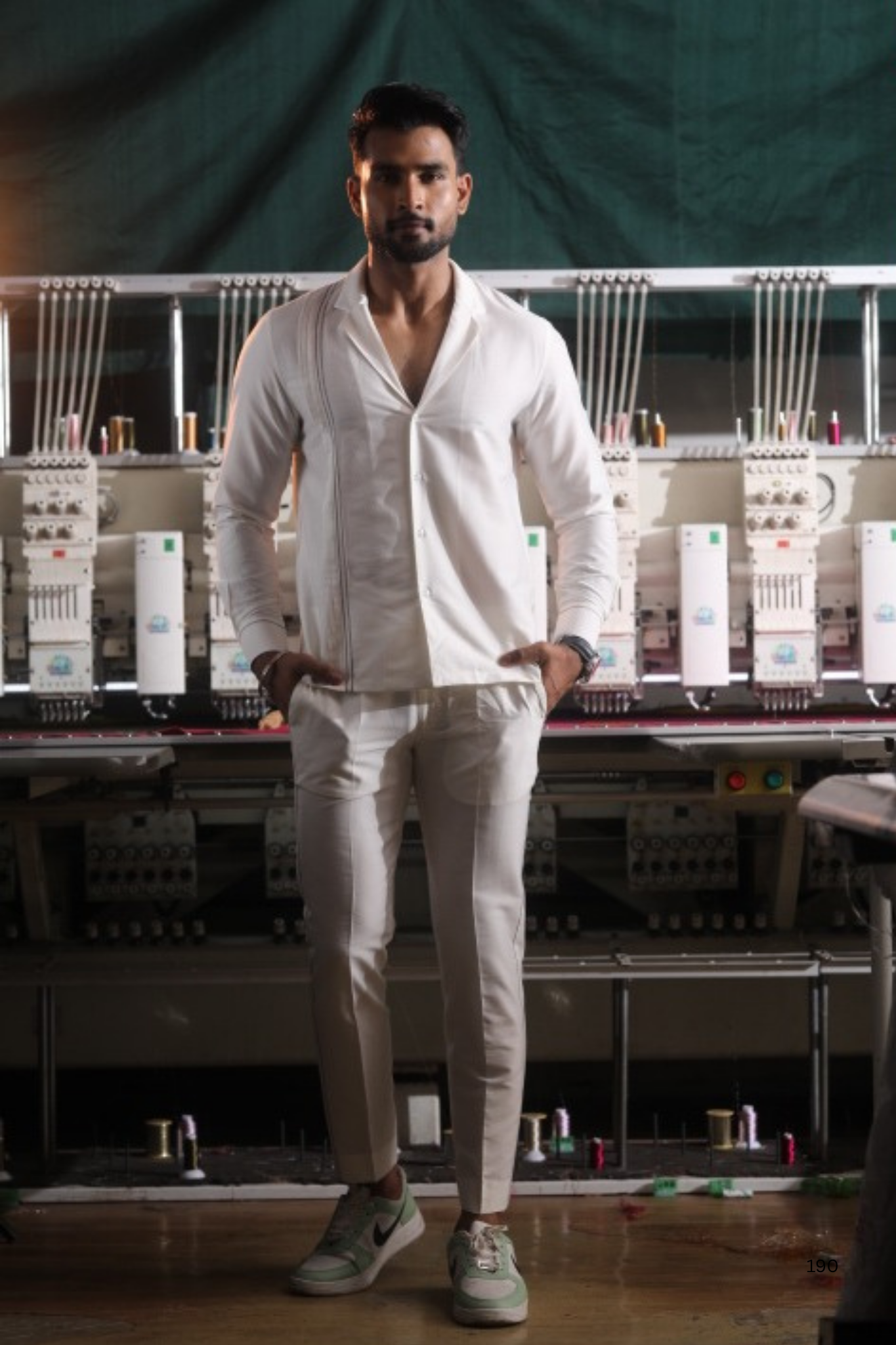 White Silk Katan Men’s Co-ord Set with Thread Embroidery