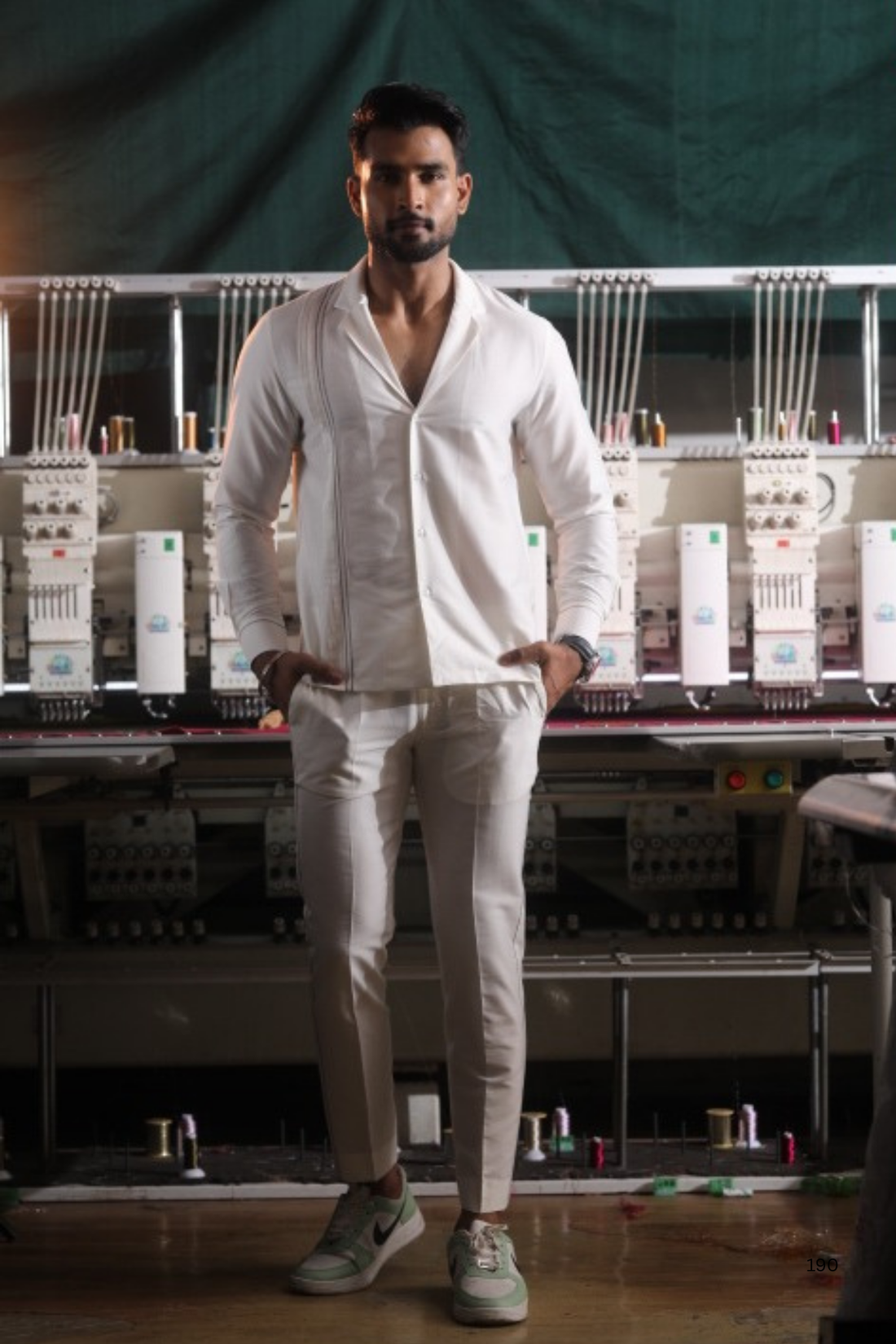 White Silk Katan Men’s Co-ord Set with Thread Embroidery