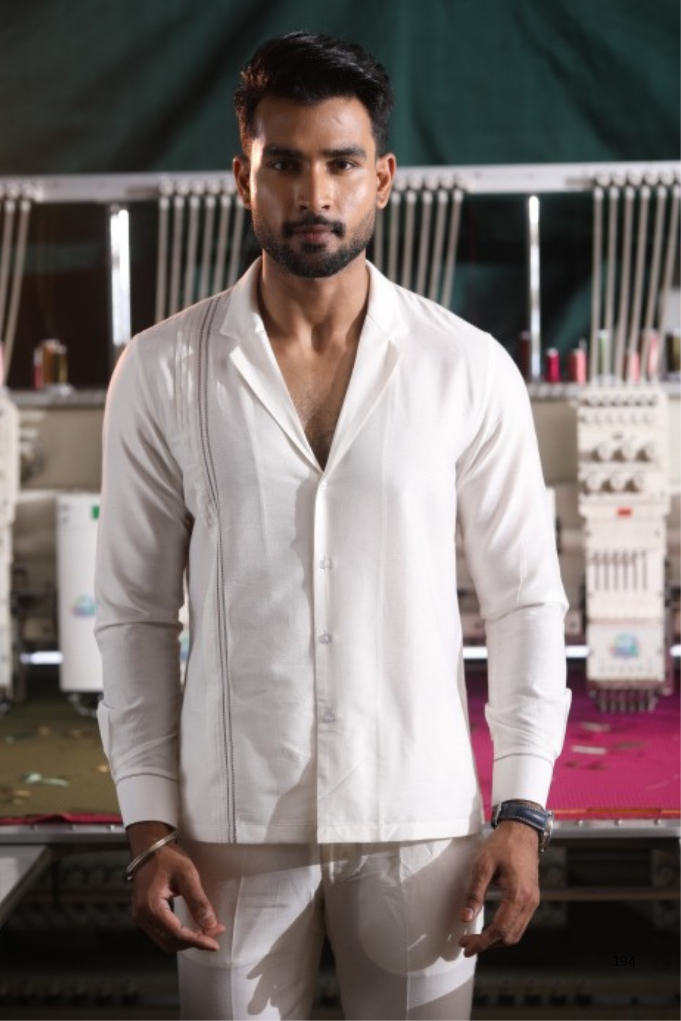 White Silk Katan Men’s Co-ord Set with Thread Embroidery