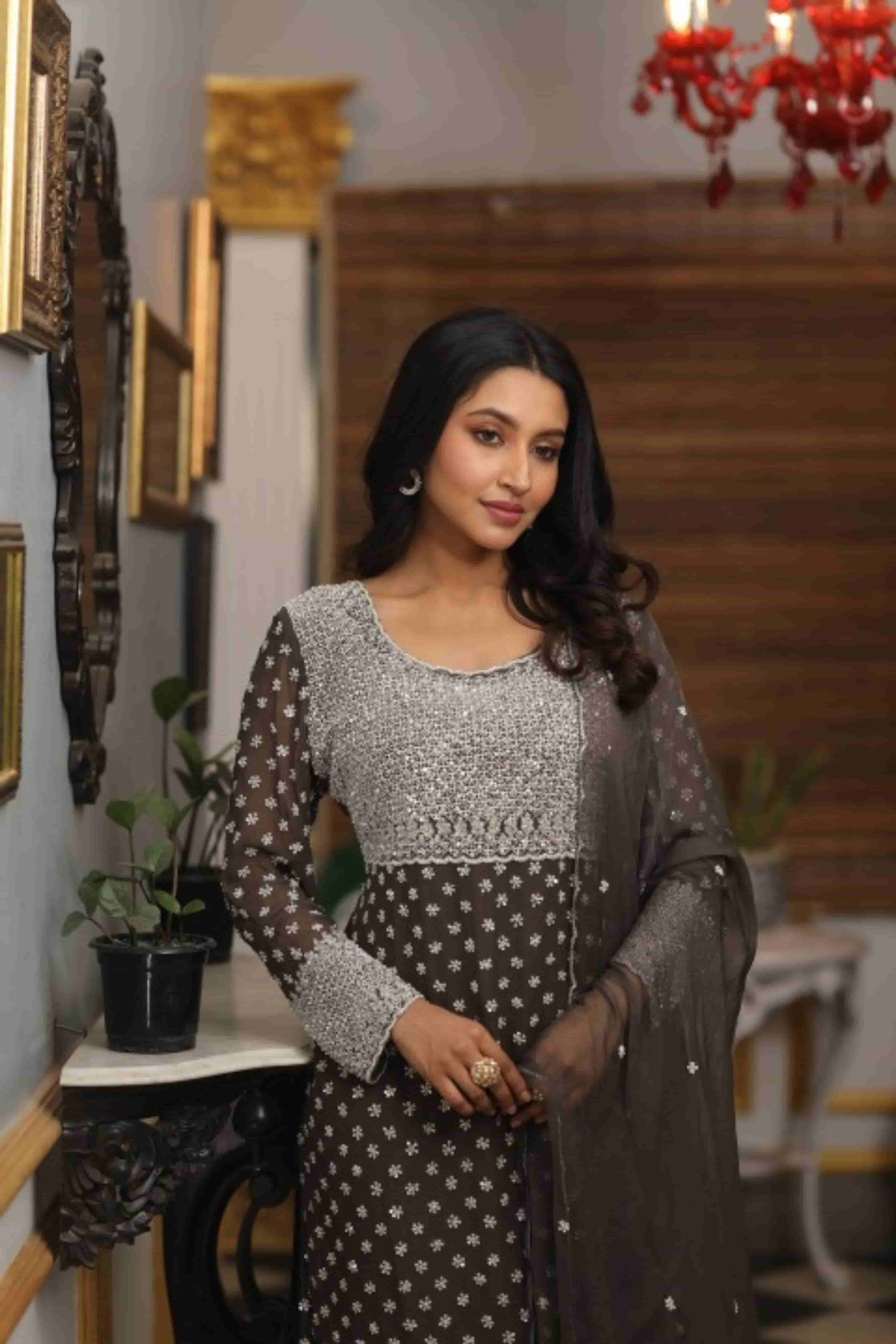 Navy Viscose Kurta Sharara Set with Dupatta