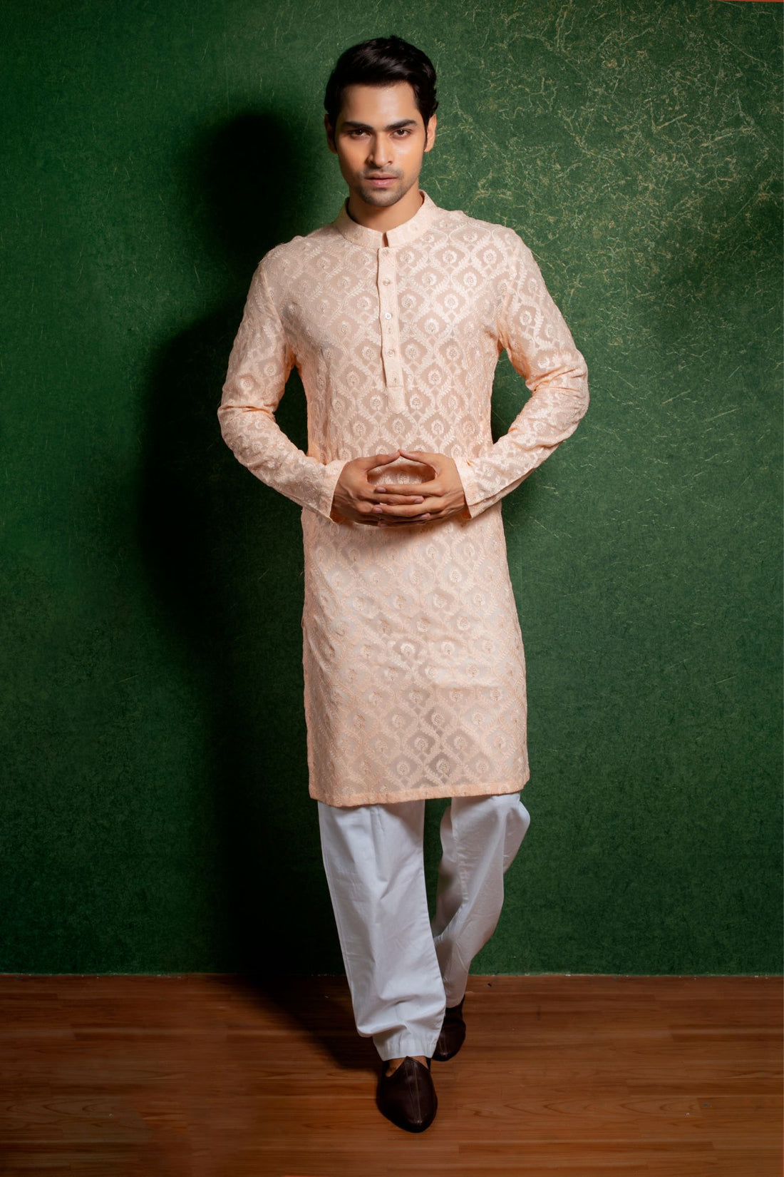 Light Peach Embroidered Kurta Set