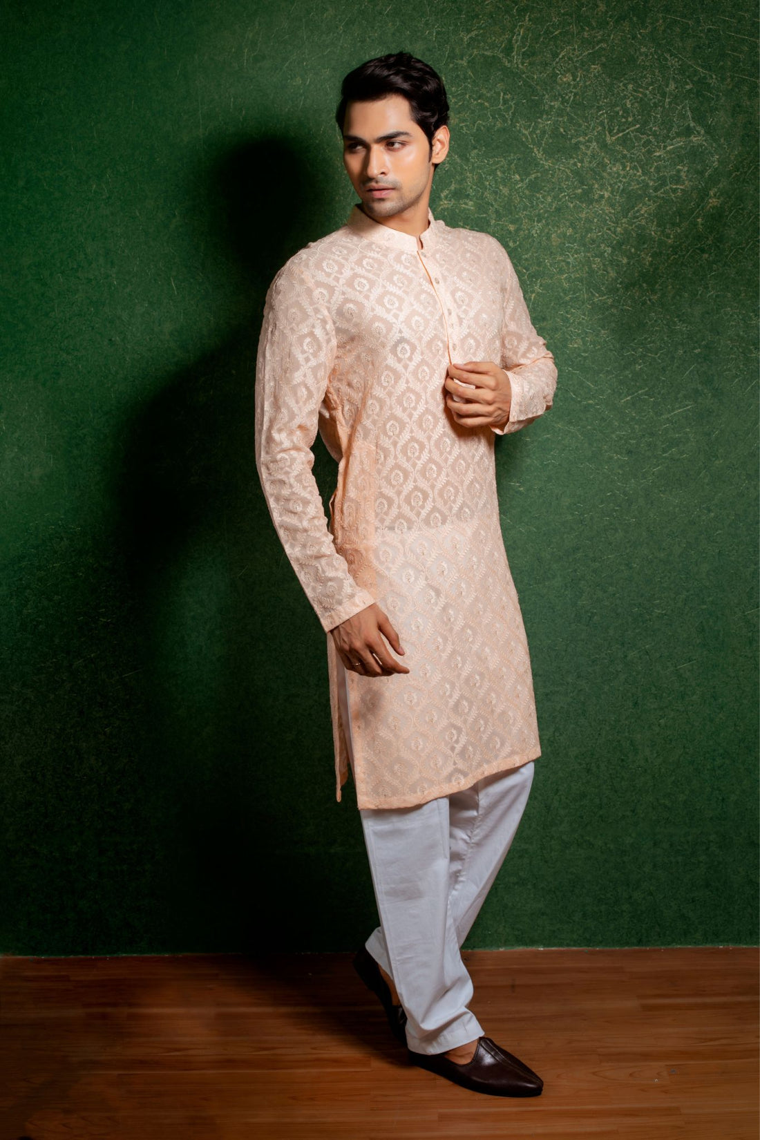 Light Peach Embroidered Kurta Set