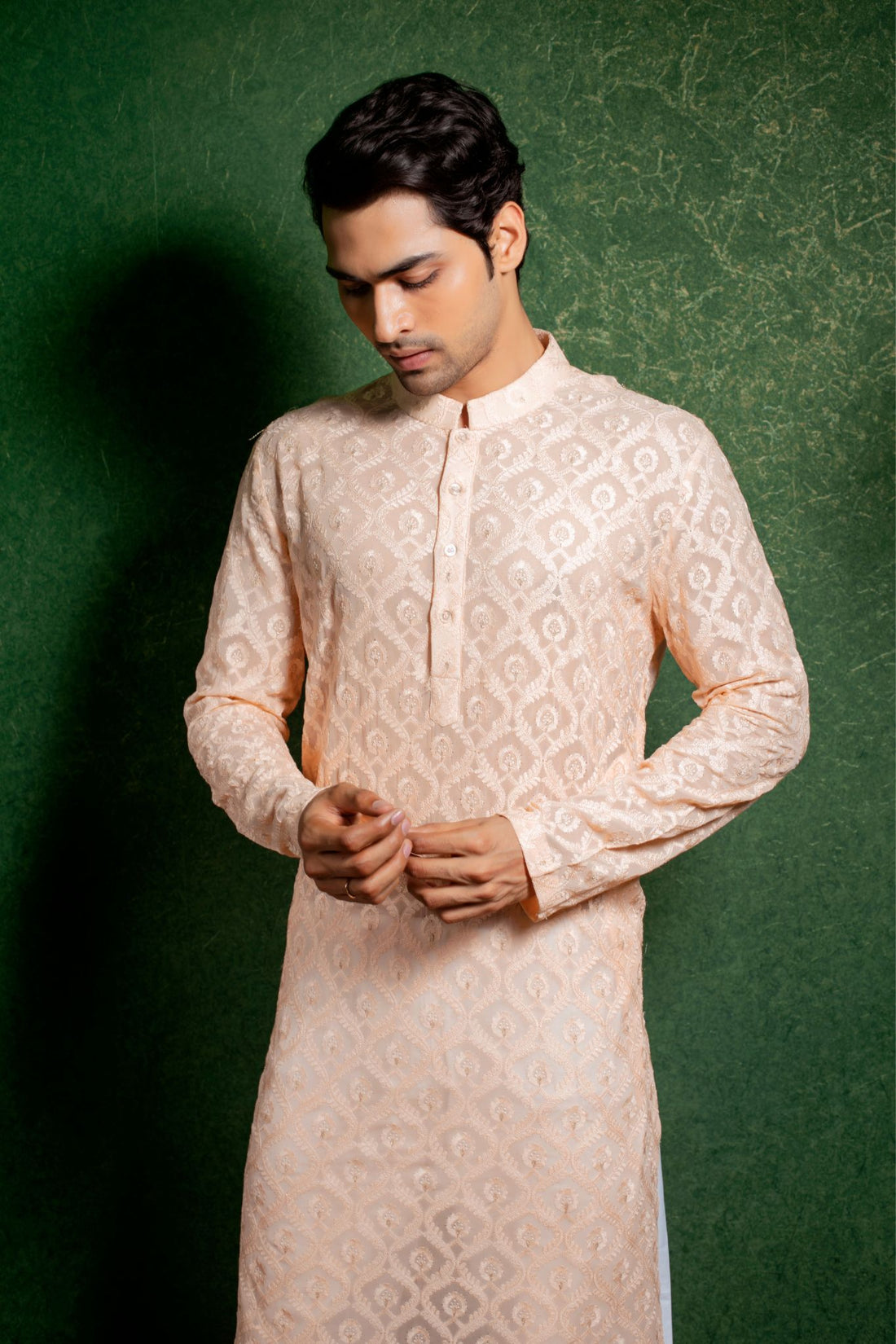 Light Peach Embroidered Kurta Set