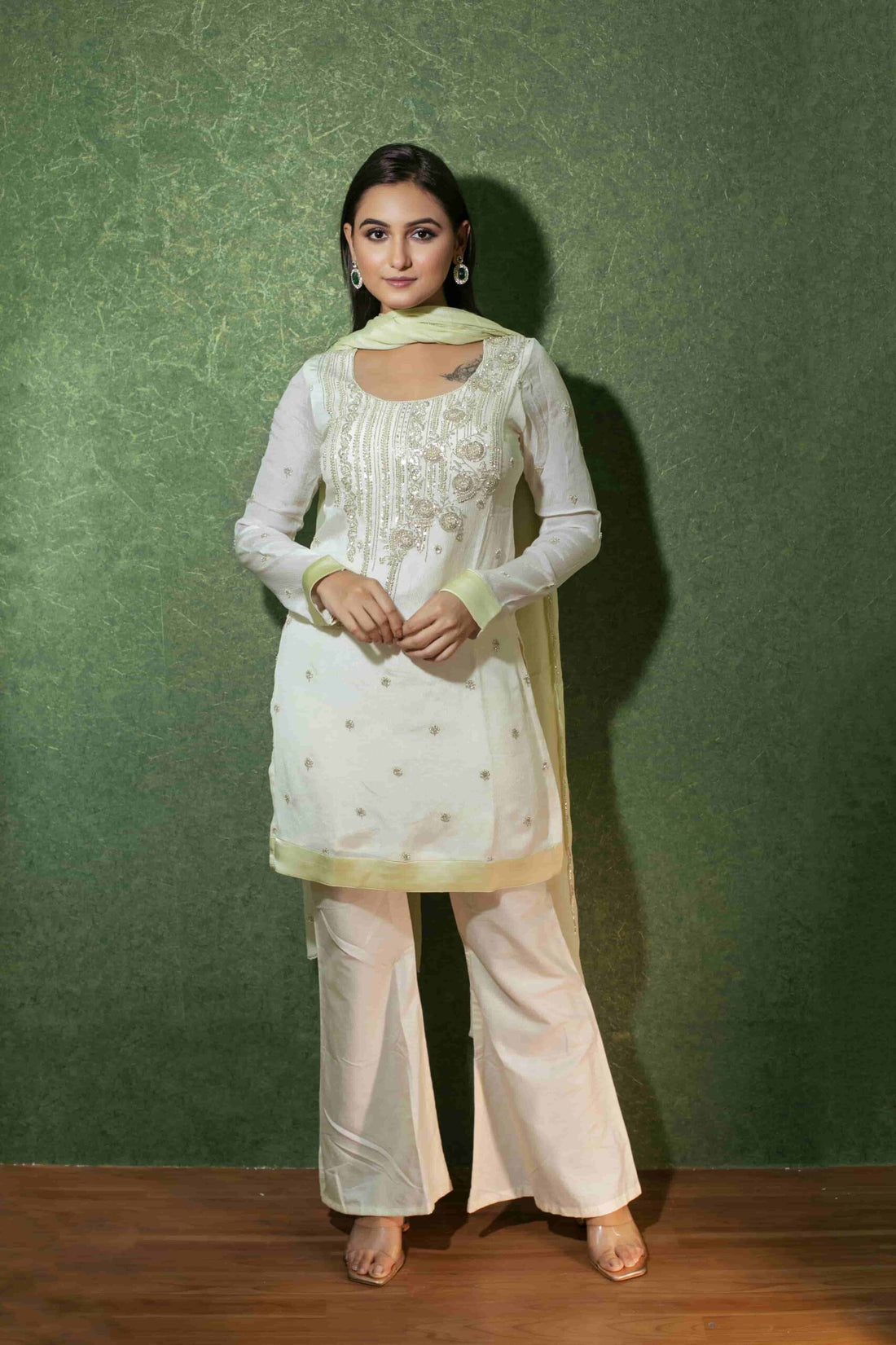 Ivory Chinnon Kurta Set