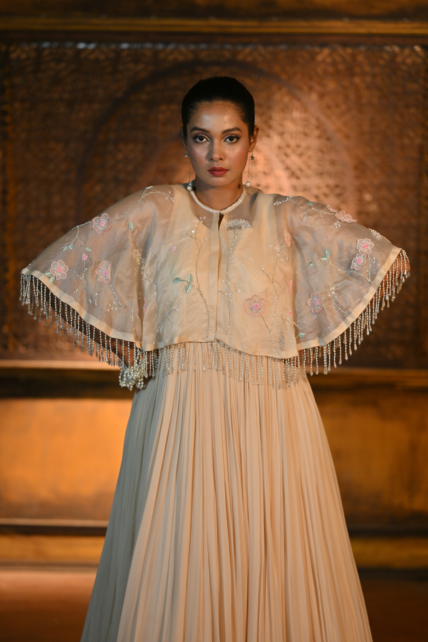 LIGHT PEACH GOWN WITH CAPE (Customize Request)