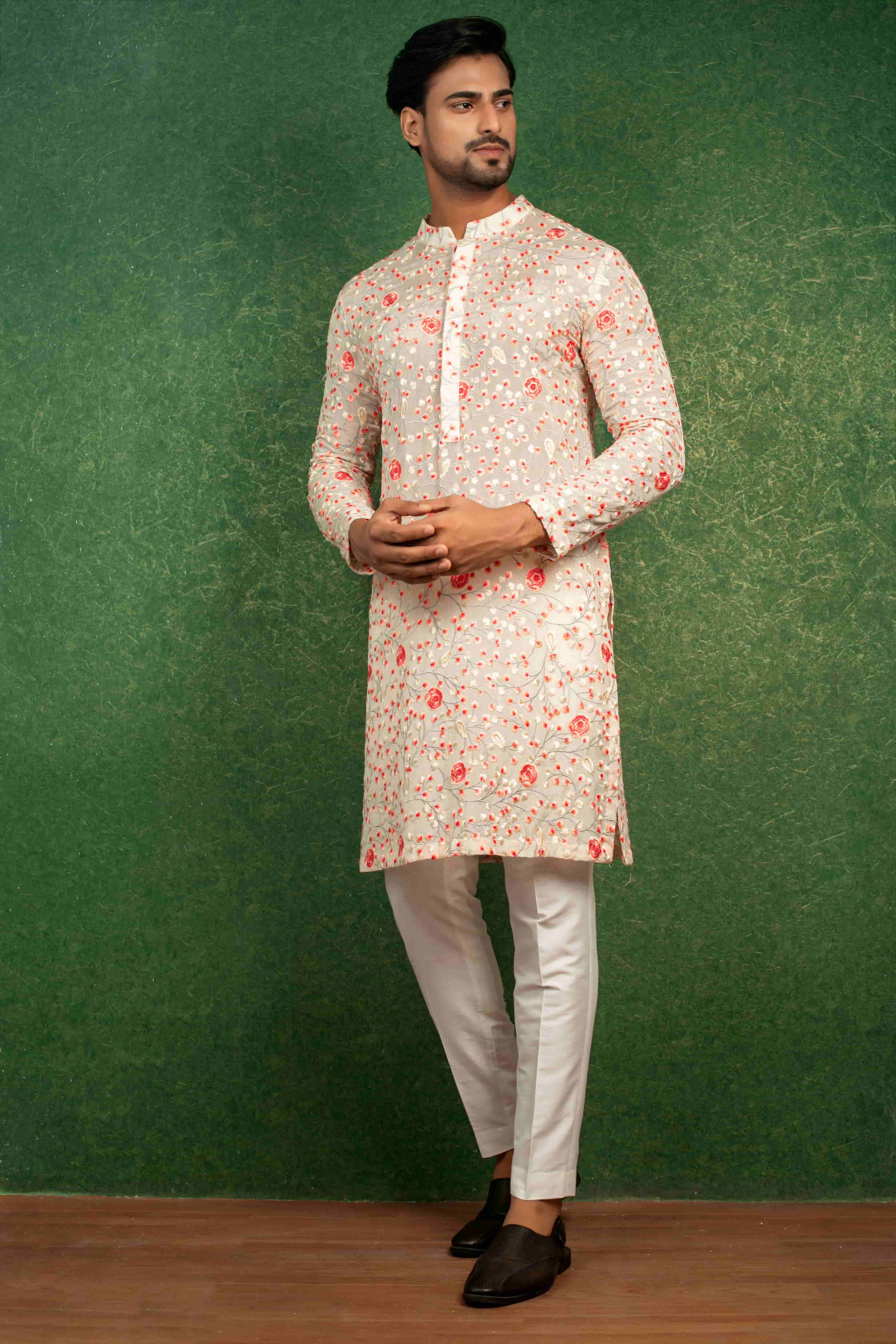 Multi-Colour Embroidered Chinnon Kurta Set