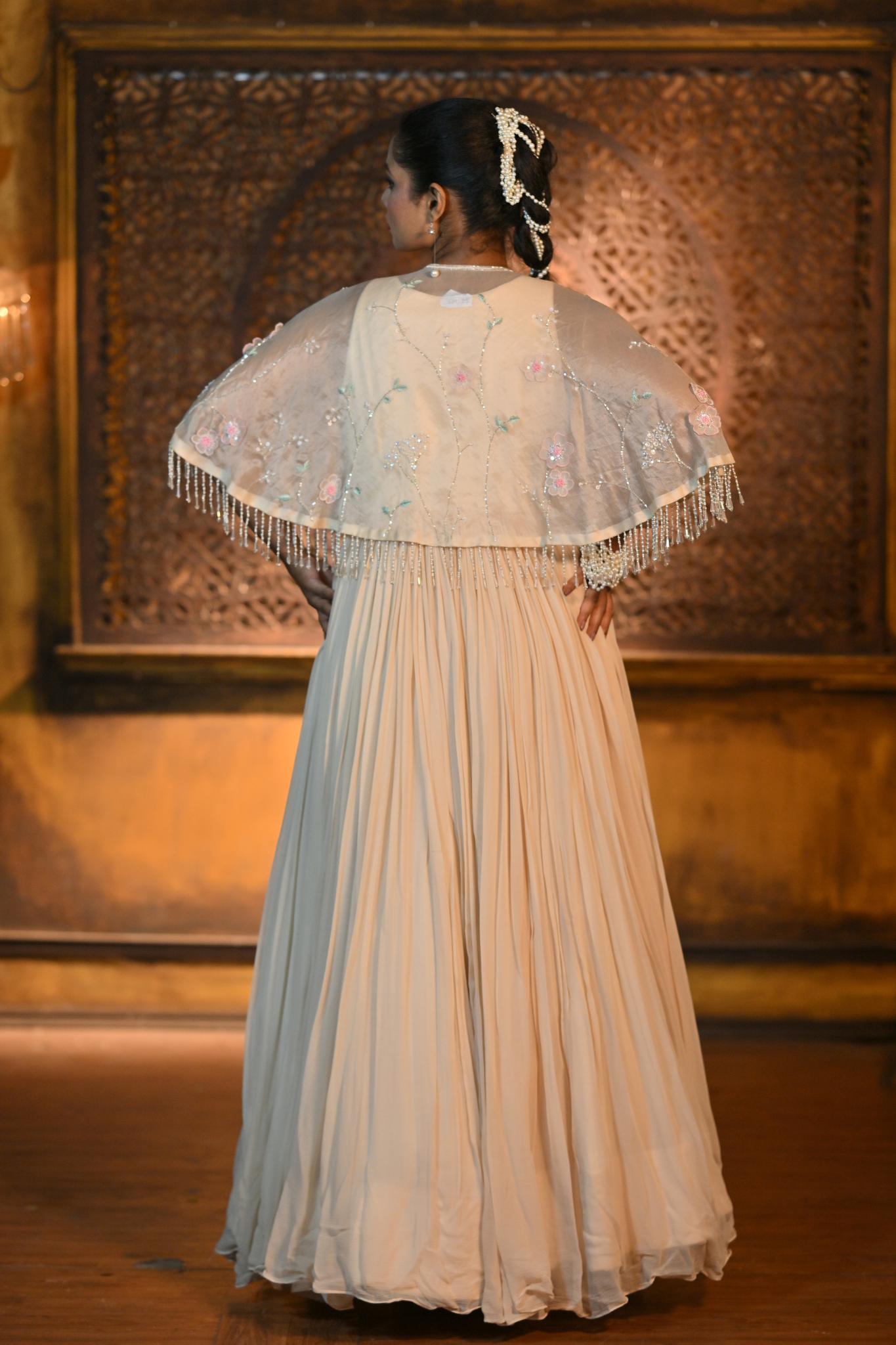 LIGHT PEACH GOWN WITH CAPE (Customize Request)