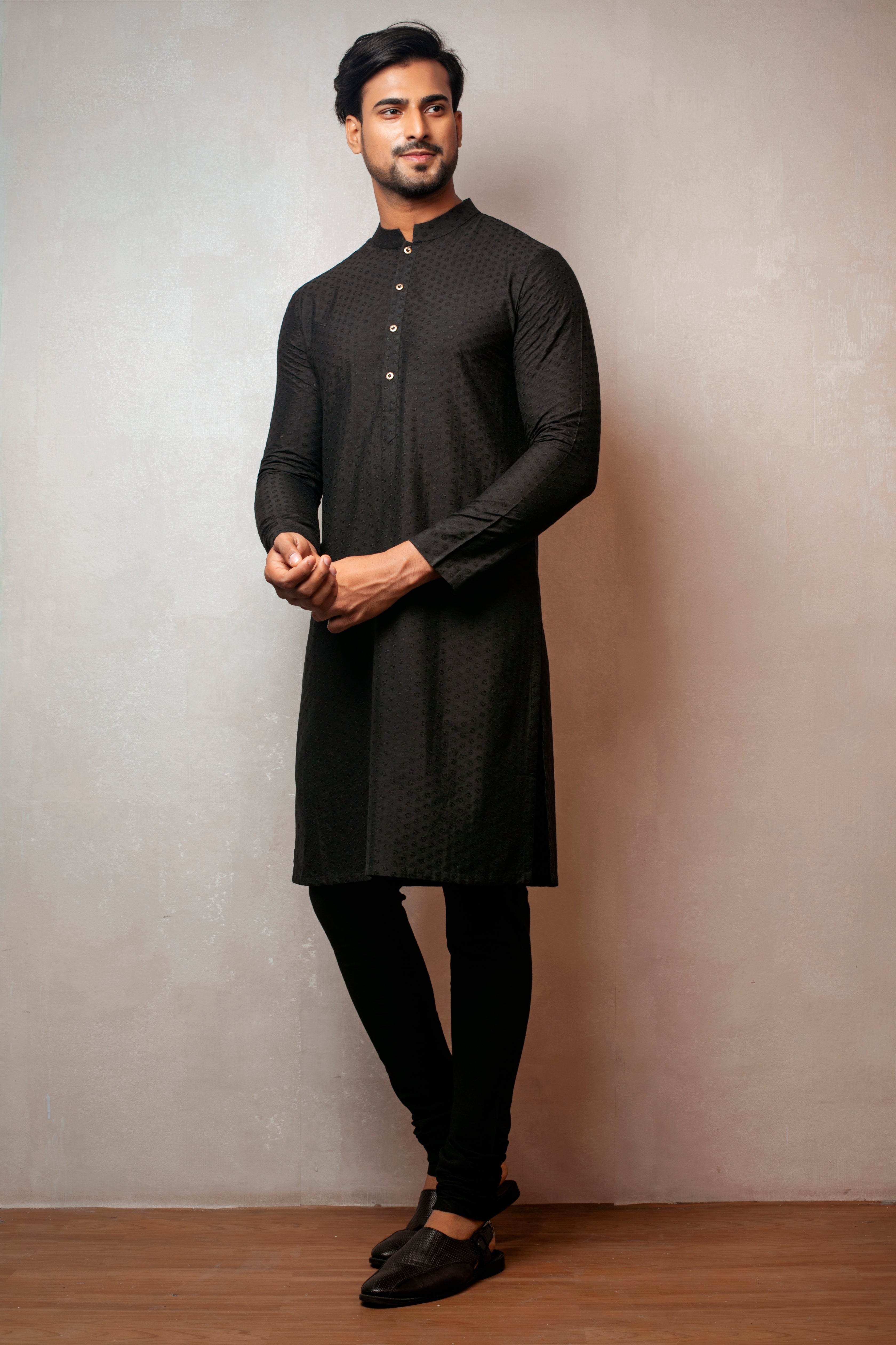 Black Katan Silk Kurta Set