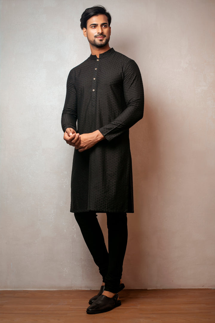 Black Katan Silk Kurta Set with Intricate Embroidery Work