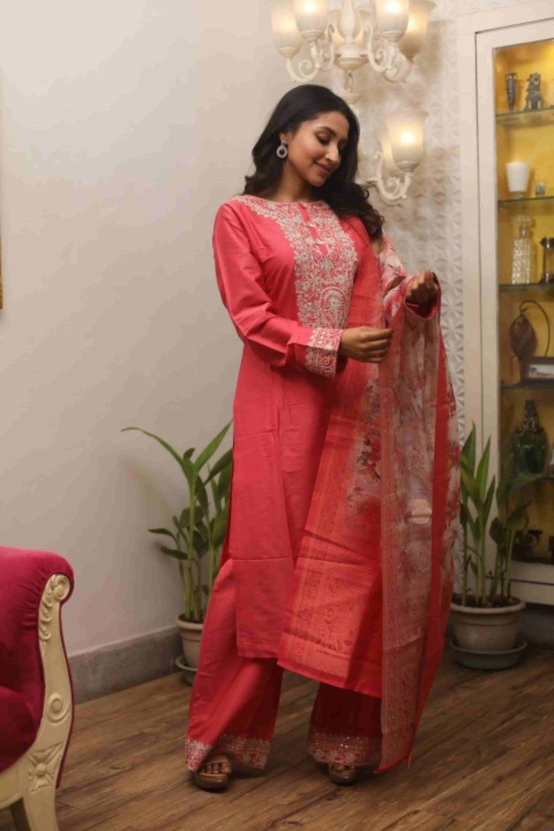 Salmon Pink Dori Work Kurta Set