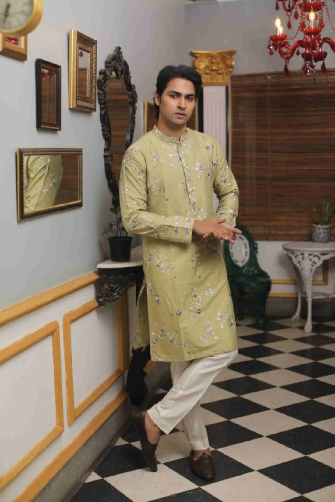 Mint Green Floral Embroidered Kurta Set