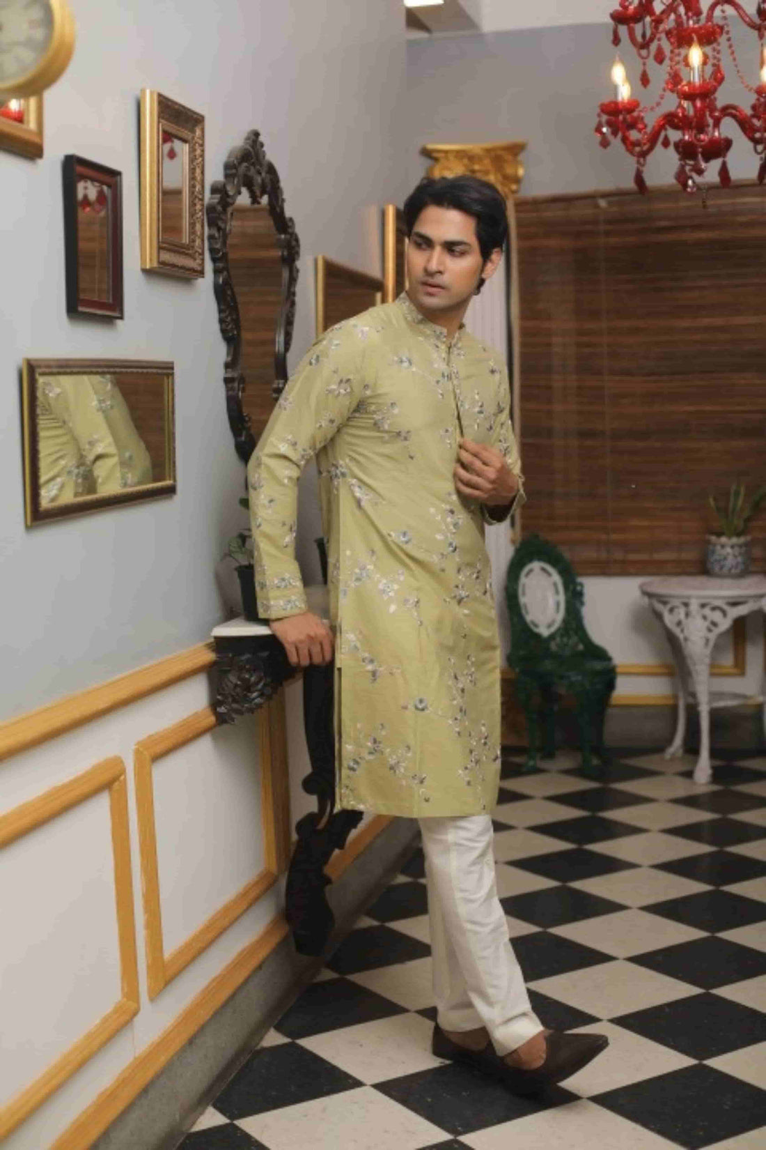 Mint Green Floral Embroidered Kurta Set