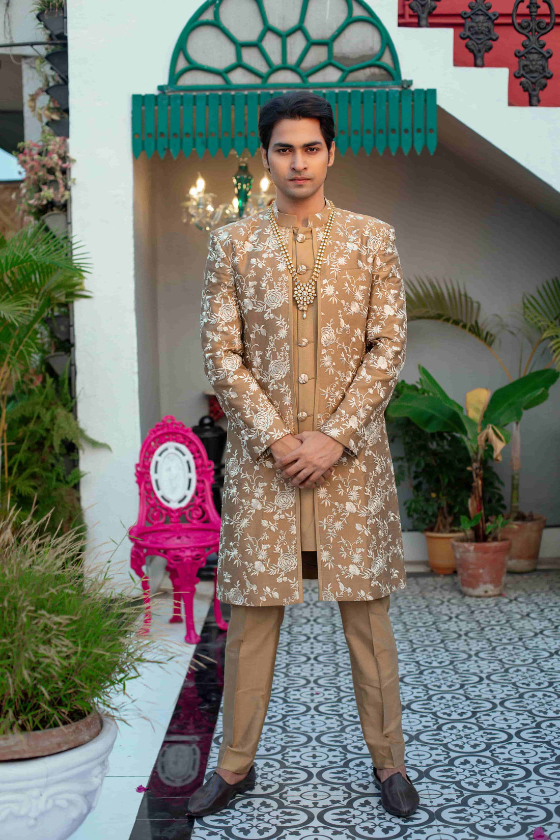 Bronzed Brown Silk Kurta Set With Long Jacket