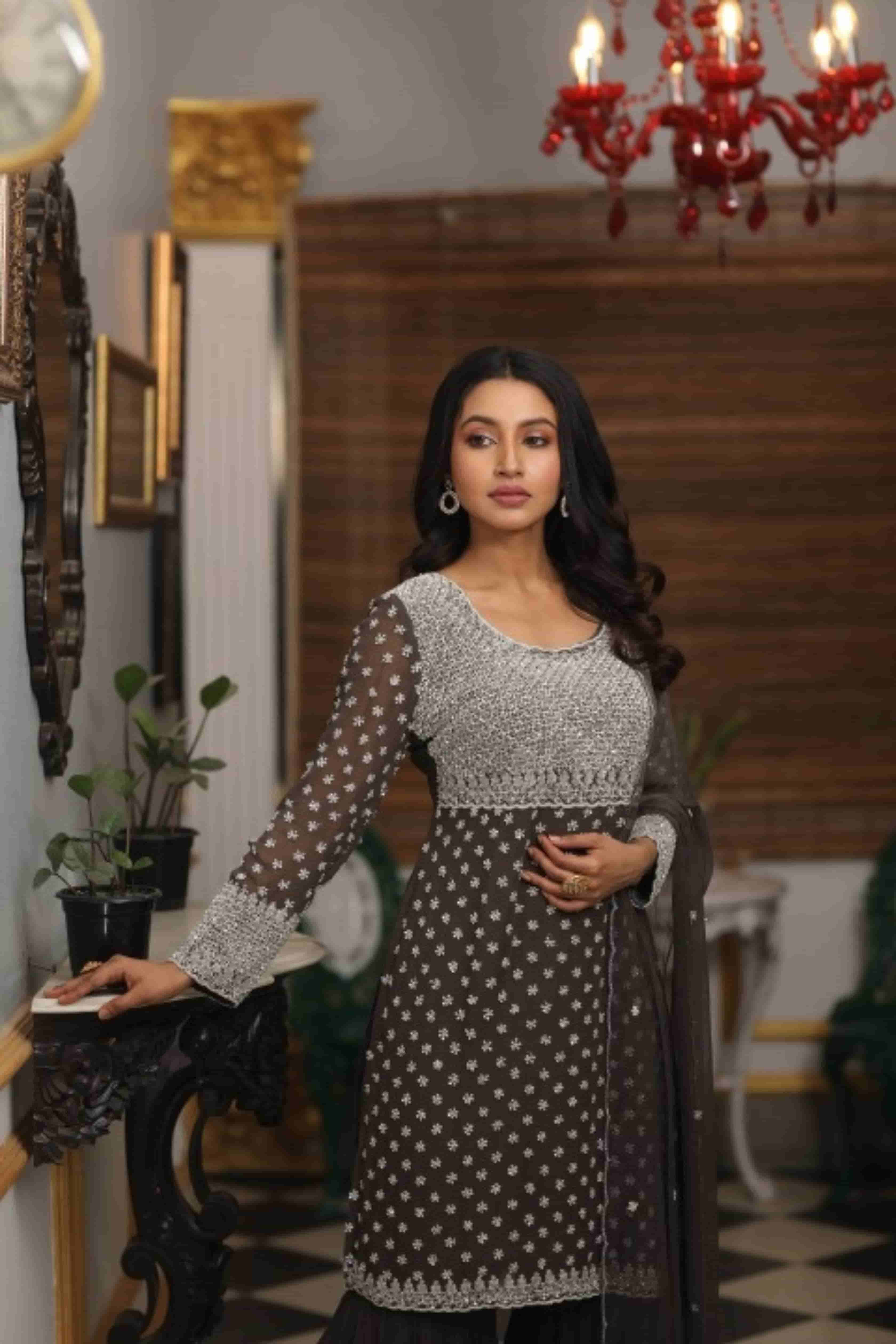 Navy Viscose Kurta Sharara Set with Dupatta