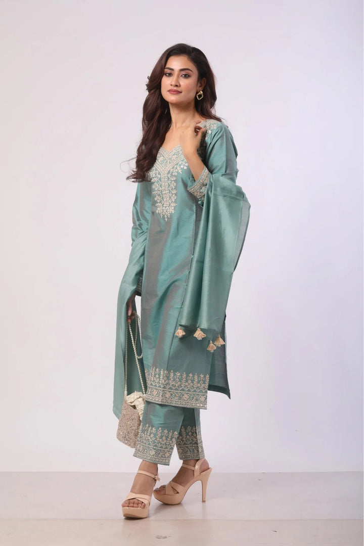 Emerald Green Kurta & Pant with Pure Chanderi Dupatta