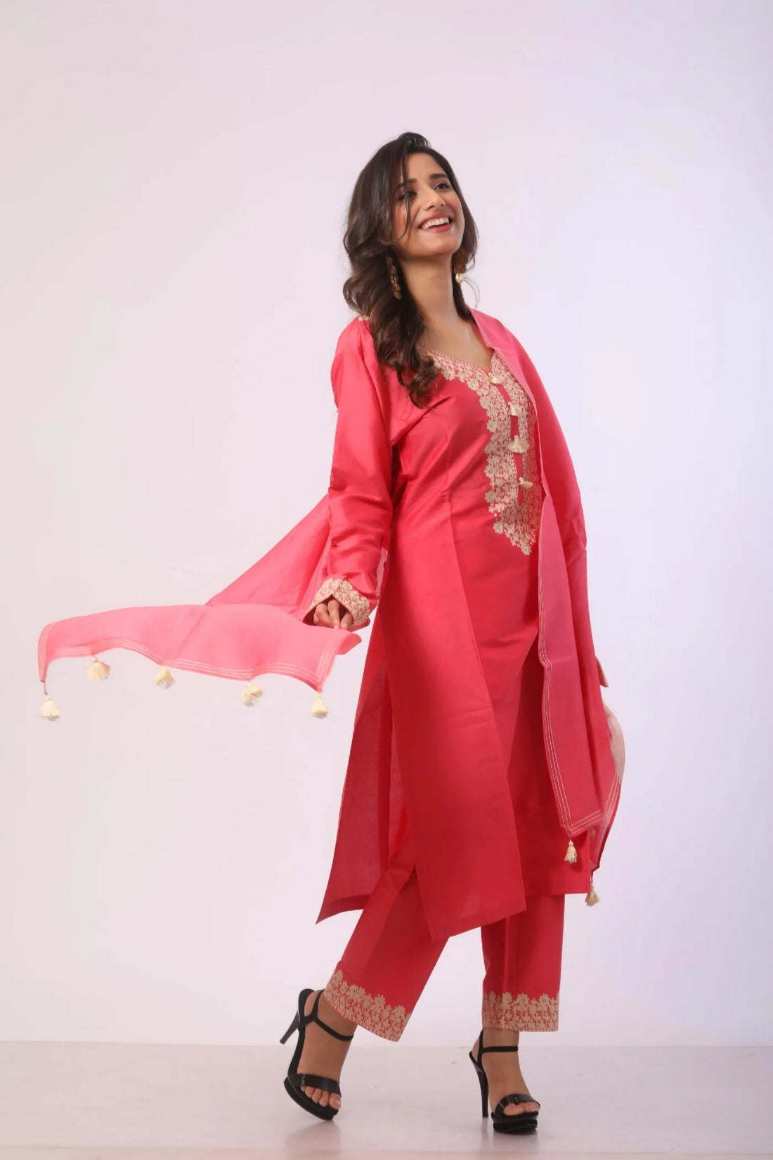 Barbie Pink Kurta & Pant with Pure Chanderi Dupatta