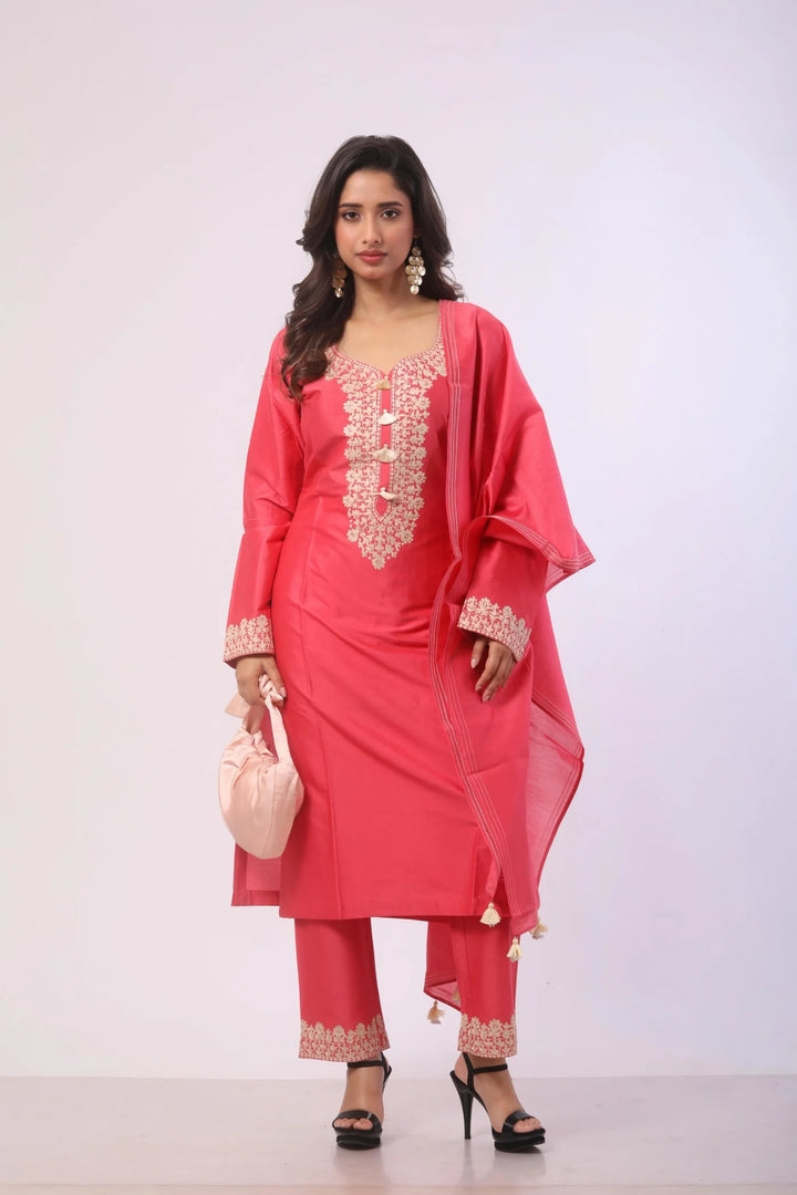 Barbie Pink Kurta & Pant with Pure Chanderi Dupatta