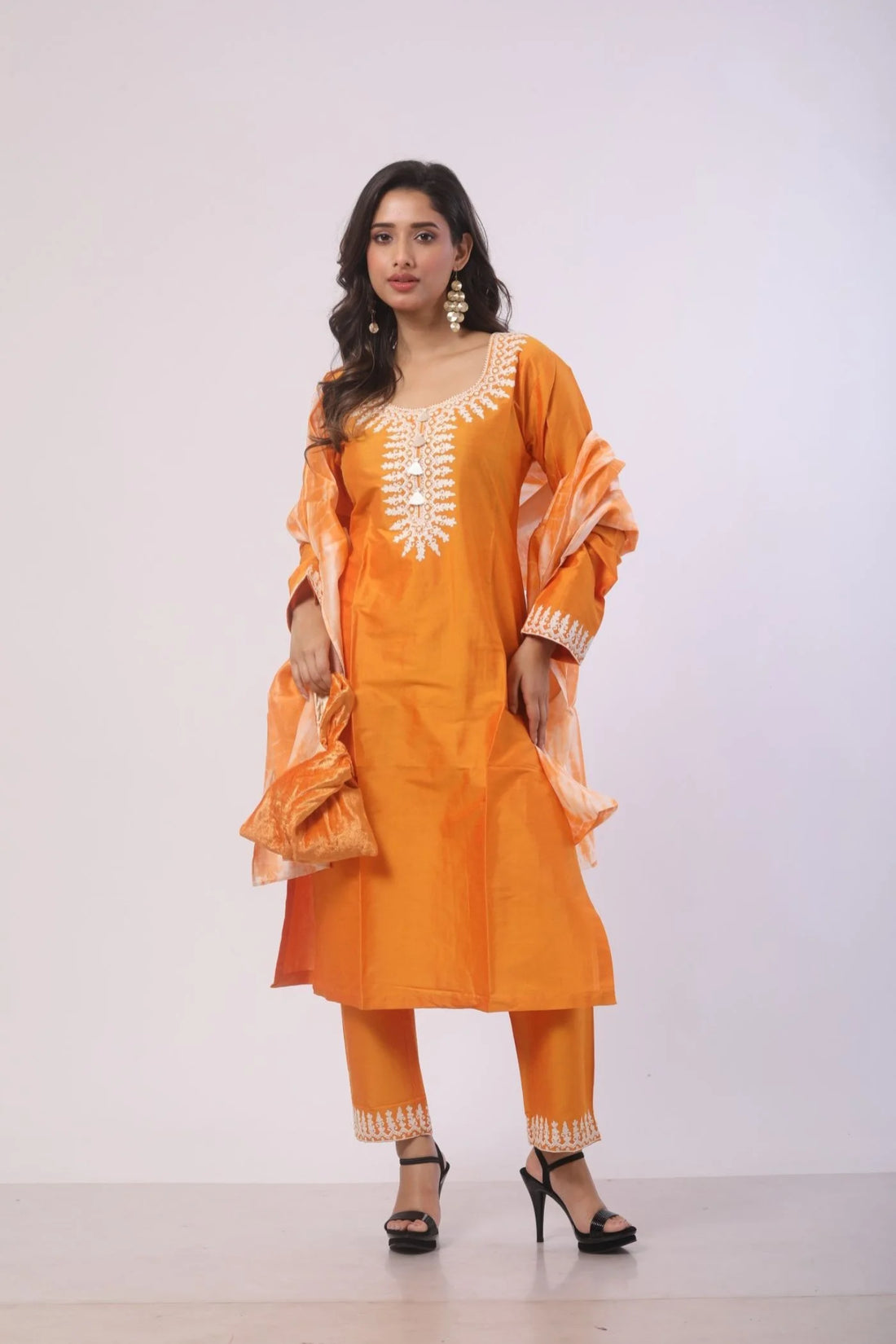 Orange Kurta & Pant with Pure Chanderi Dupatta