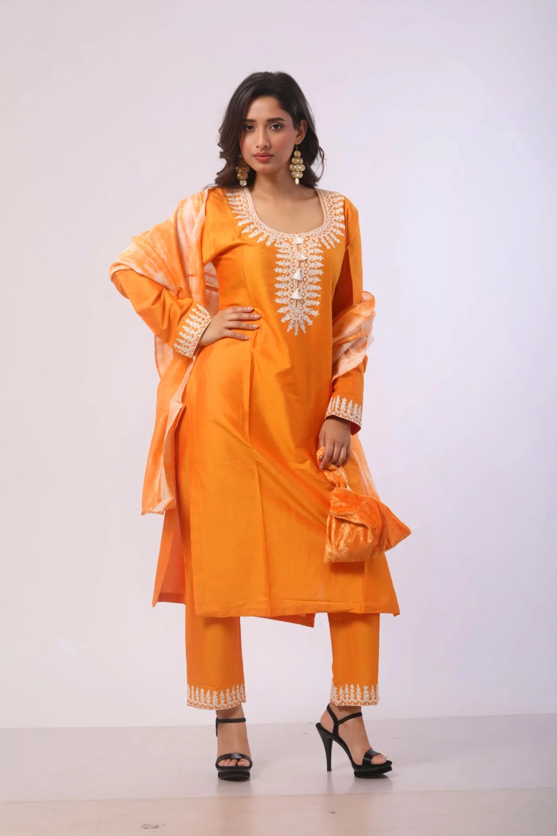 Orange Kurta & Pant with Pure Chanderi Dupatta