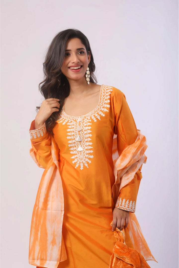 Orange Kurta & Pant with Pure Chanderi Dupatta