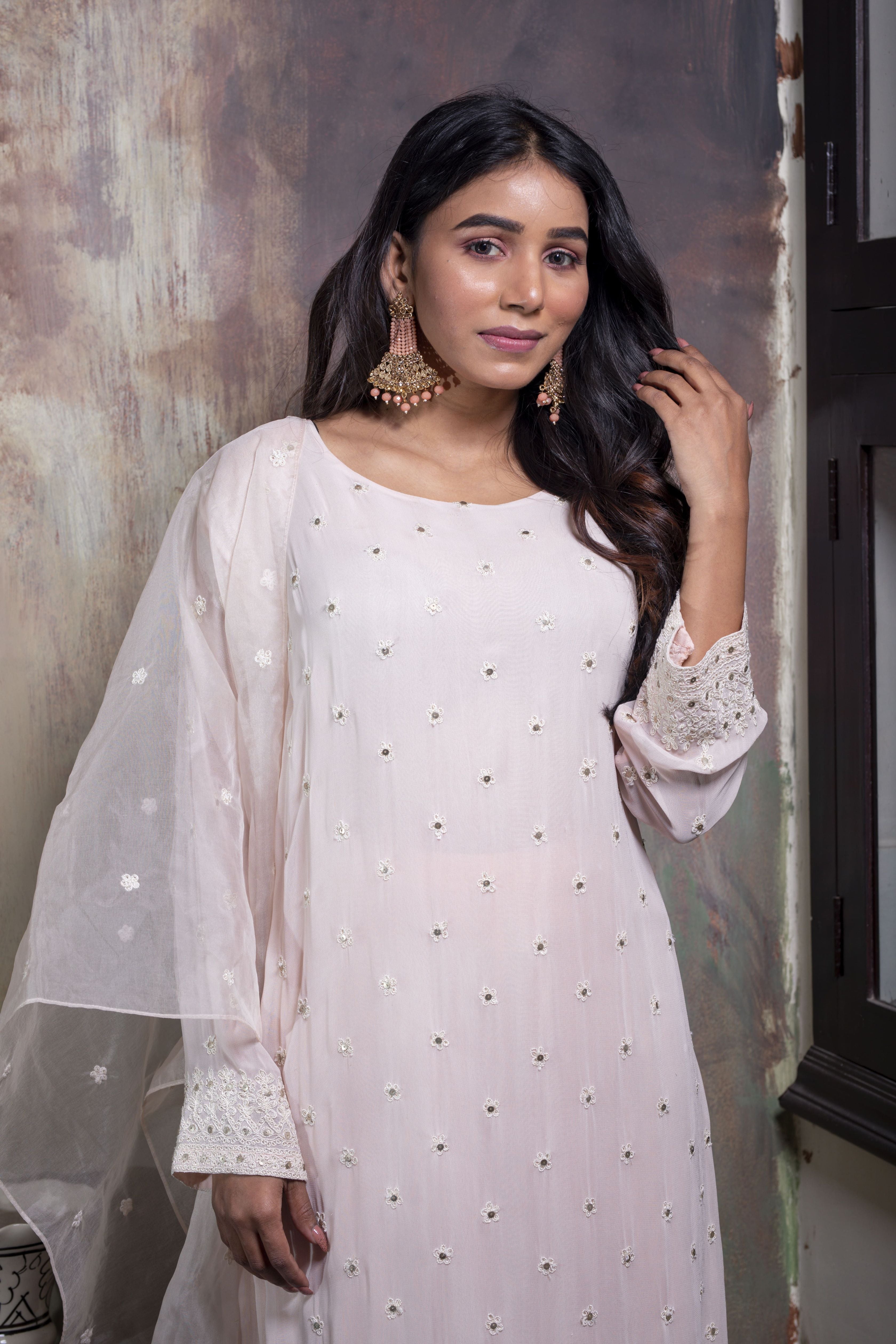 Pink Georgette Kurta Set With Dupatta