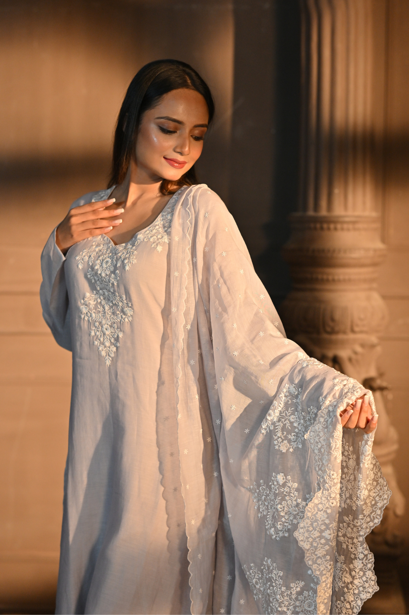 LILAC KURTI WITH PANT AND DUPATTA (Customize Request)