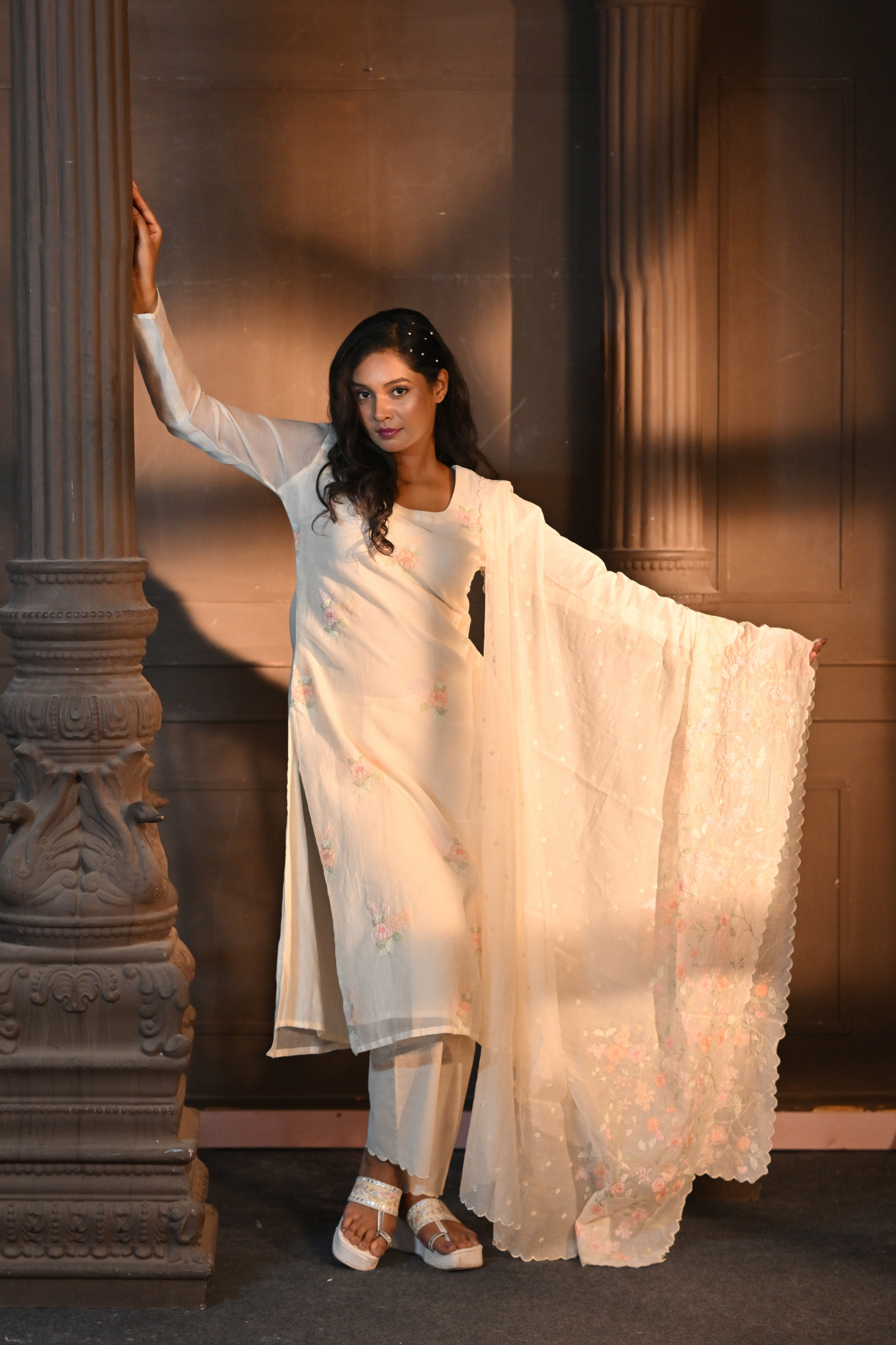 OFF-WHITE KURTI WITH PANT AND DUPATTA (Customize Request)