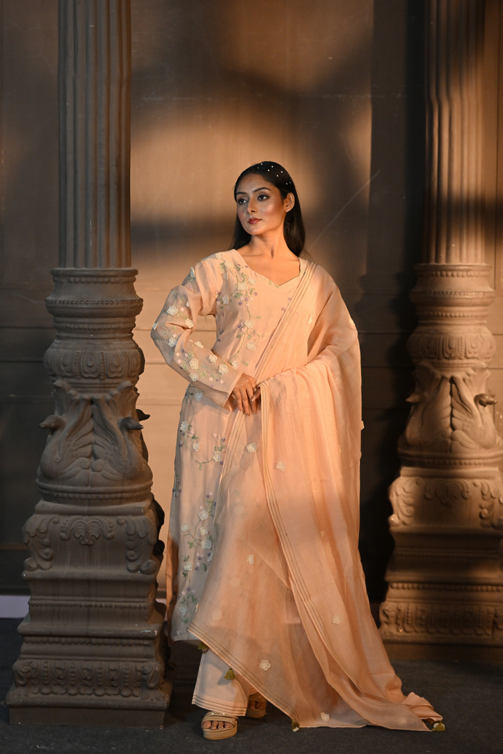 PEACH KURTI WITH PANT AND DUPATTA (Customize Request)