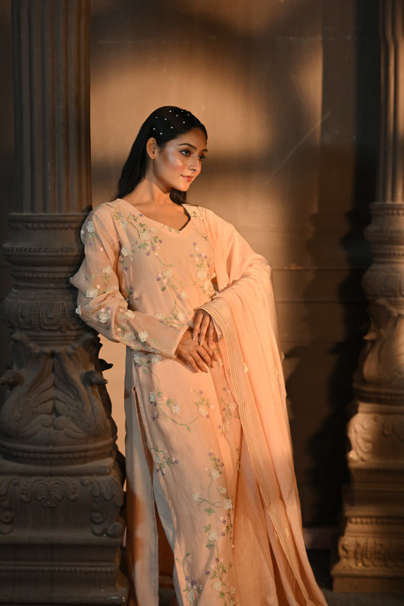 PEACH KURTI WITH PANT AND DUPATTA (Customize Request)