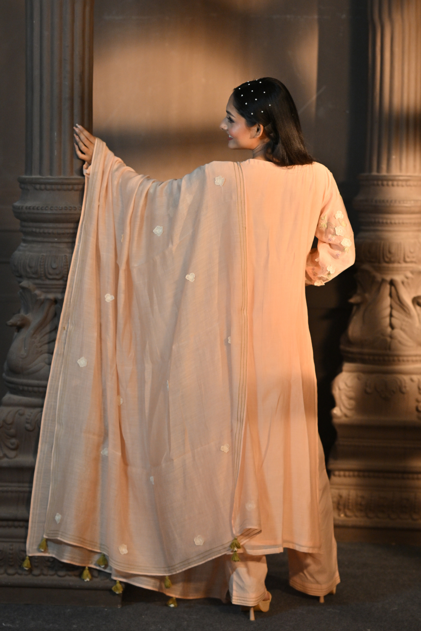 PEACH KURTI WITH PANT AND DUPATTA (Customize Request)