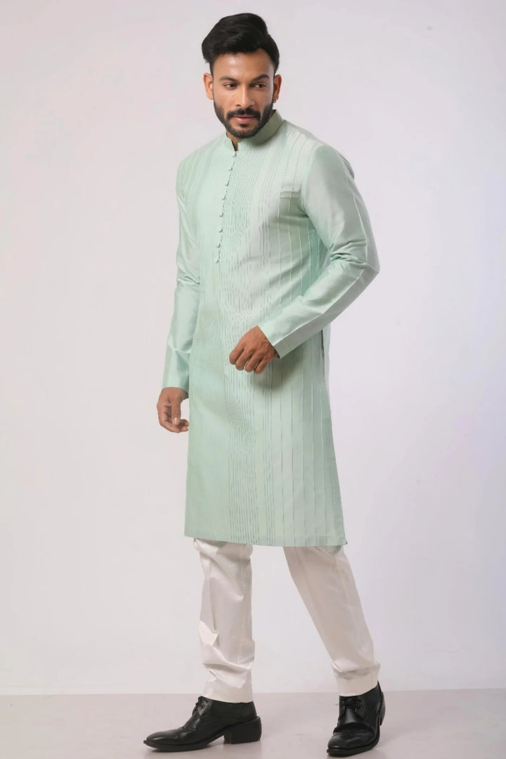 Pista Green Pin tuck Kurta with Off-white Pant