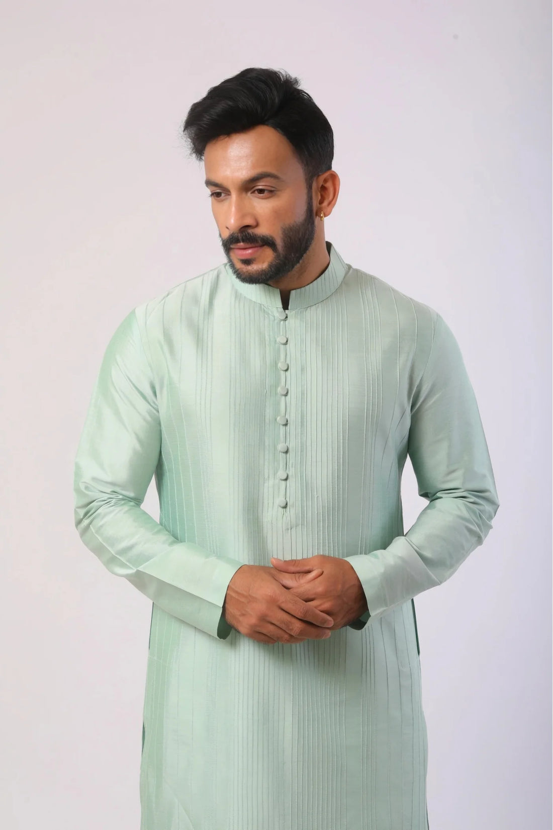 Pista Green Pin tuck Kurta with Off-white Pant