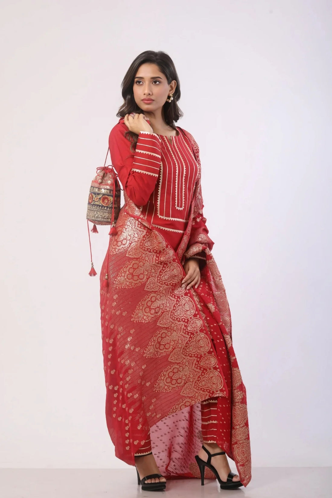 Dark Red Kurti with Pant and Dupatta