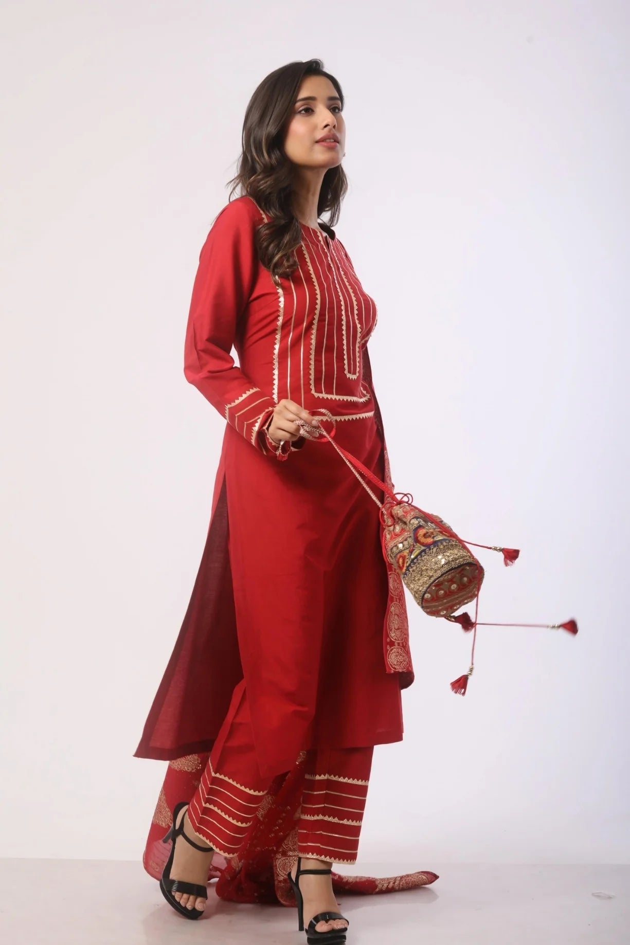 Dark Red Kurti with Pant and Dupatta