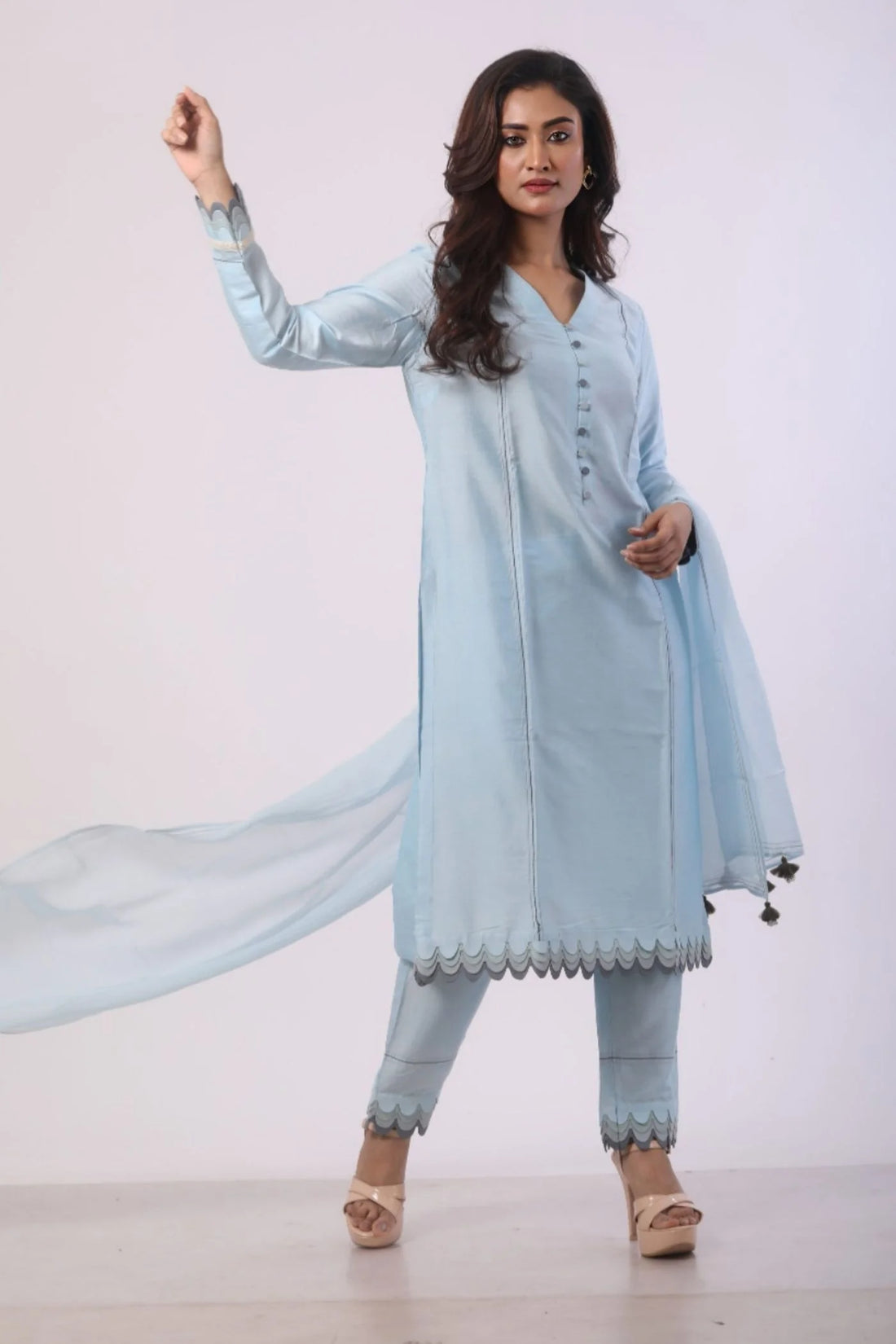 Sea Blue Kurti with Pant and Dupatta