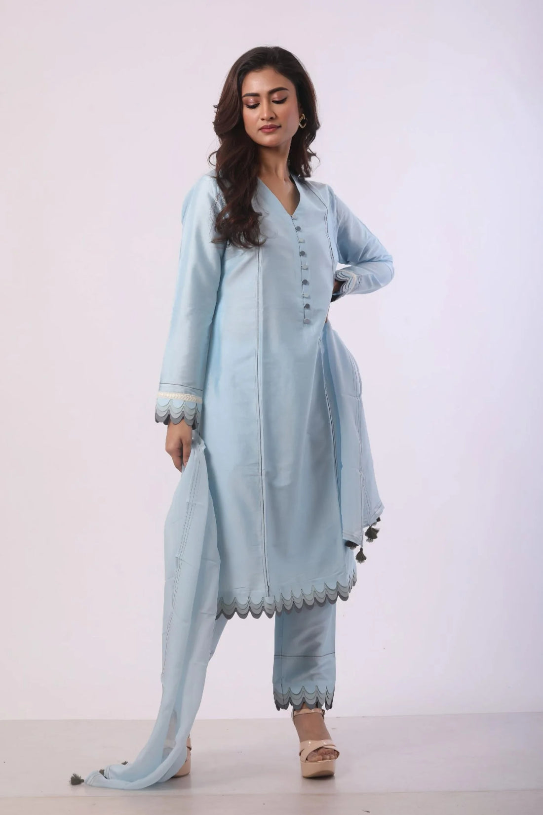 Sea Blue Kurti with Pant and Dupatta