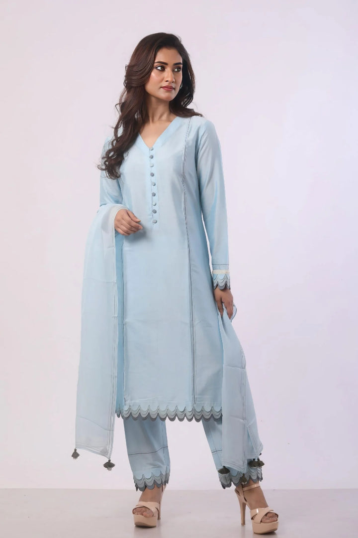 Sea Blue Kurti with Pant and Dupatta