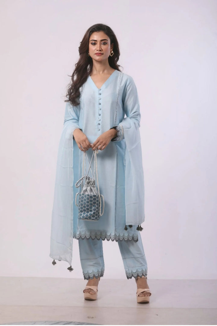 Sea Blue Kurti with Pant and Dupatta