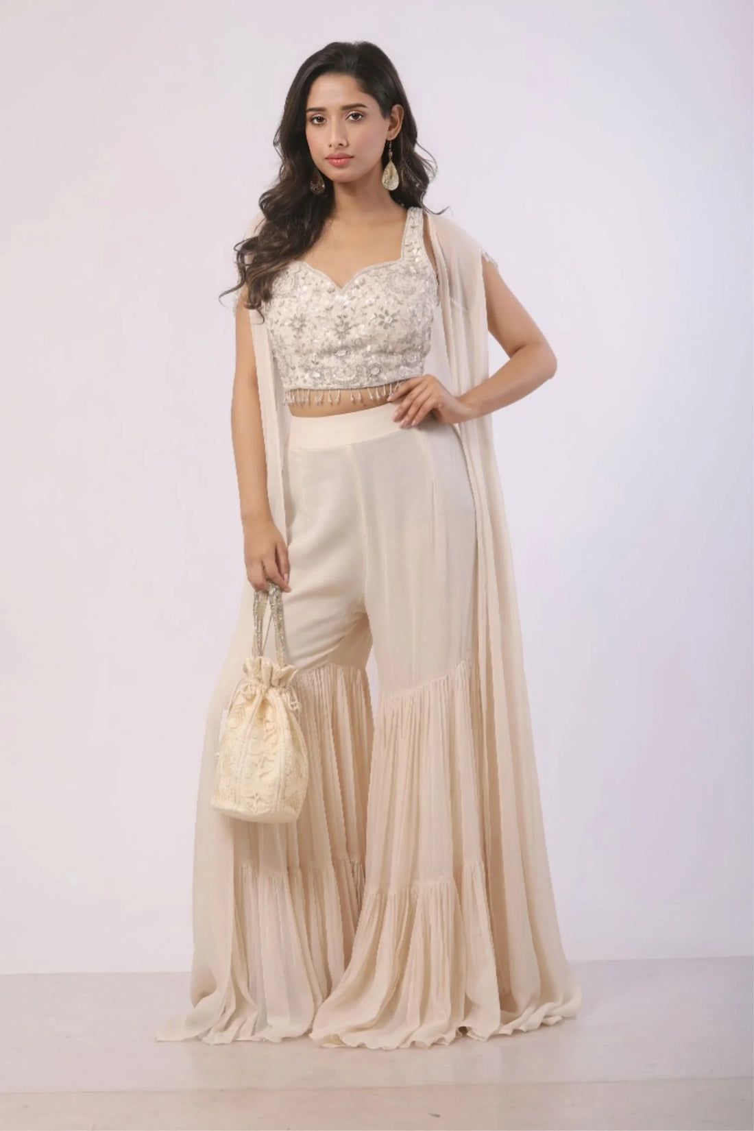 Off-white Sharara with Blouse and Shrug