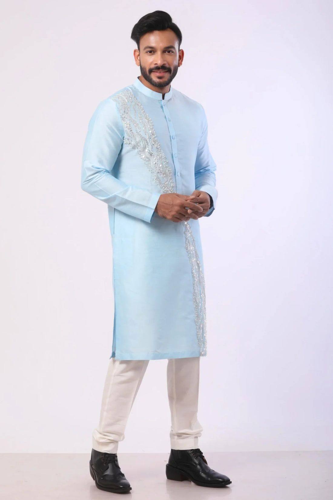 Sea Blue stylish Kurta with White Pant