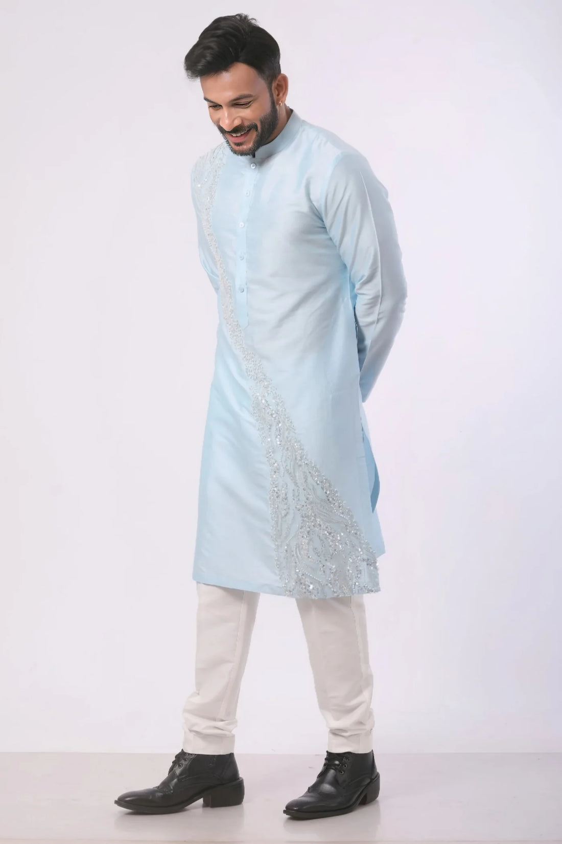 Sea Blue stylish Kurta with White Pant